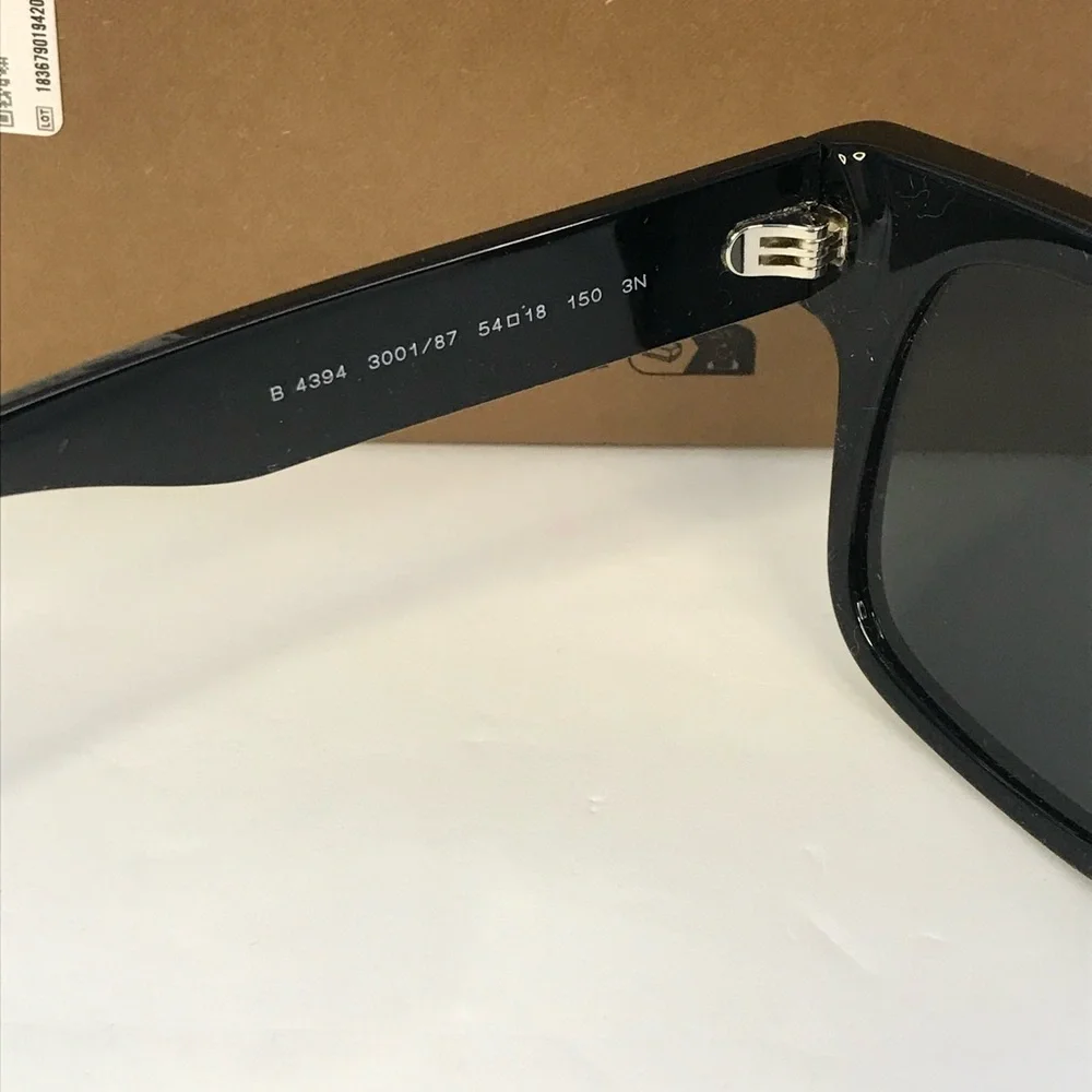 BURBERRY Hayden BE4394 square sunglass black frame with dark grey lenses.